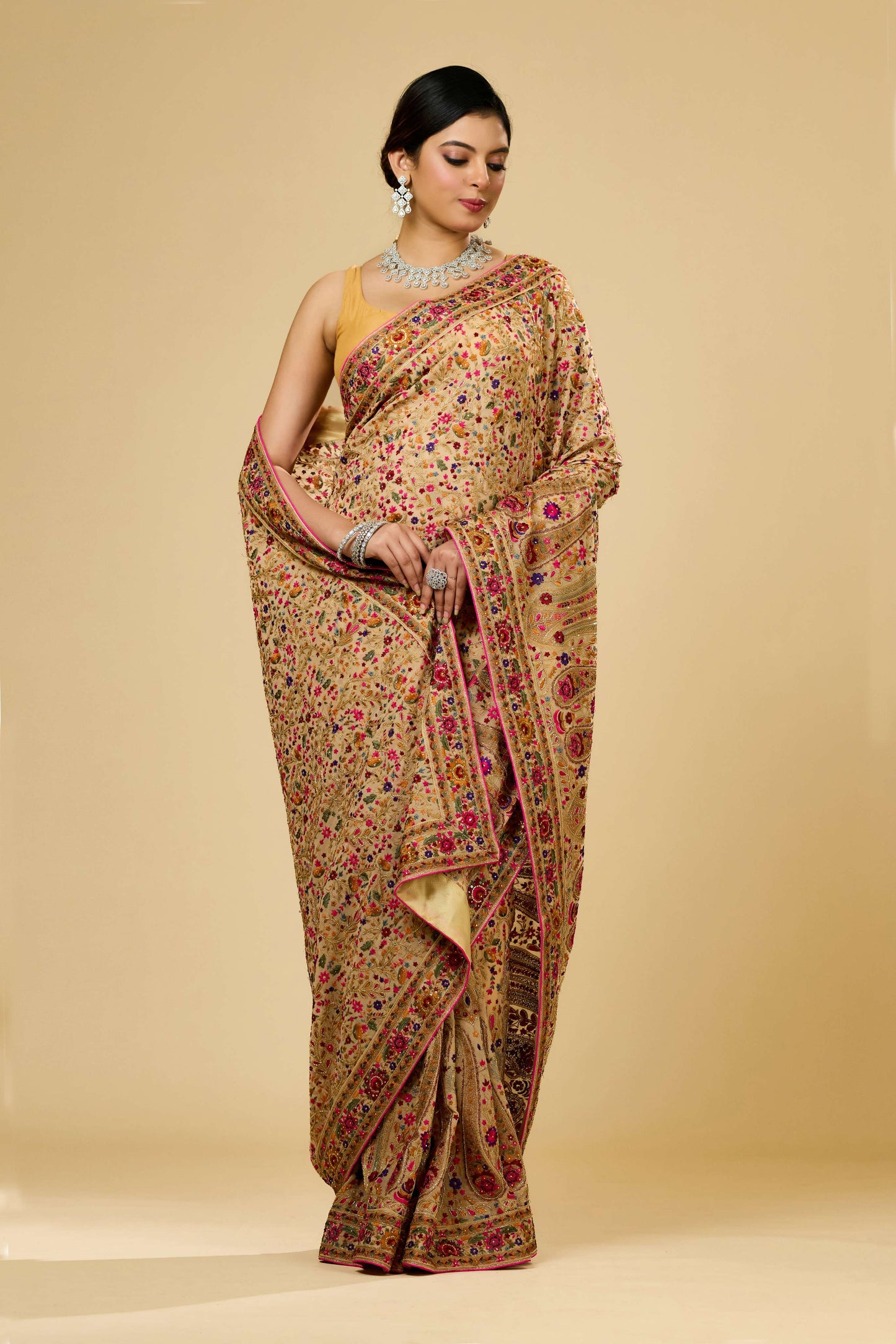 Beige Kashmiri Georgette Sarees 1007-10002
