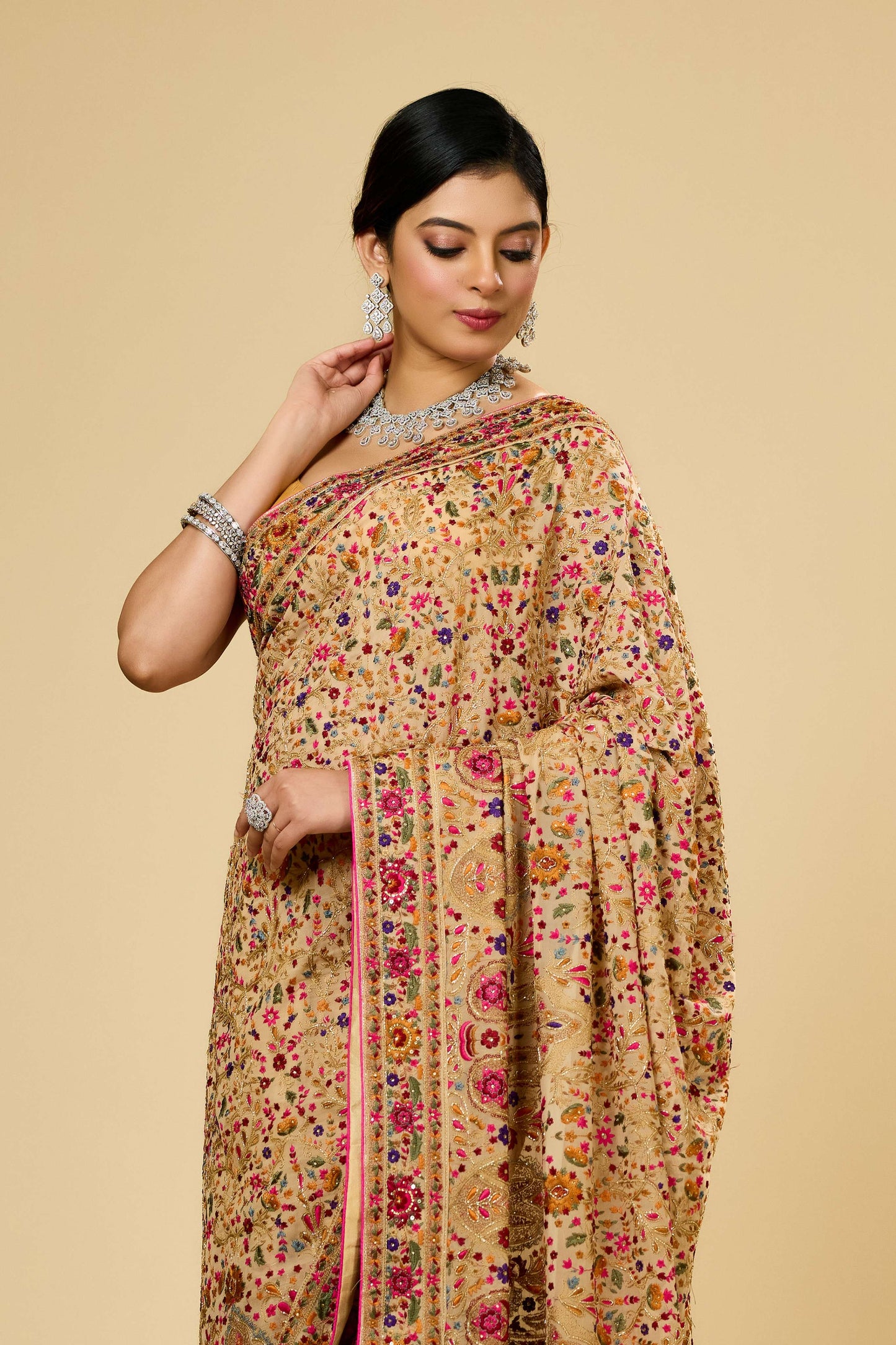 Beige Kashmiri Georgette Sarees 1007-10002
