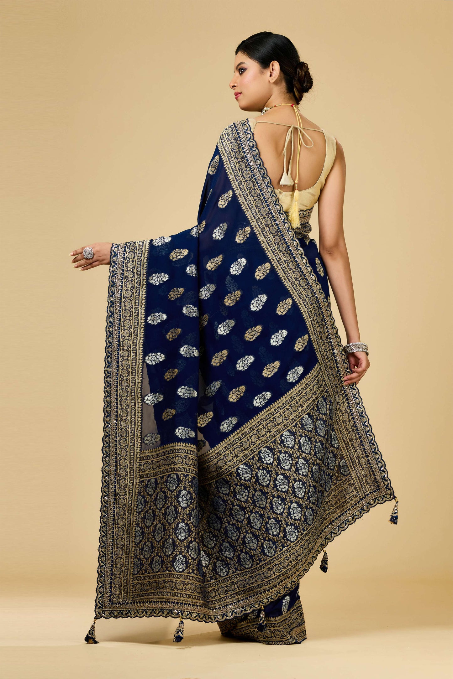 Red/Blue Golden Zari weave Khadi Georgette Sarees 1011-10030