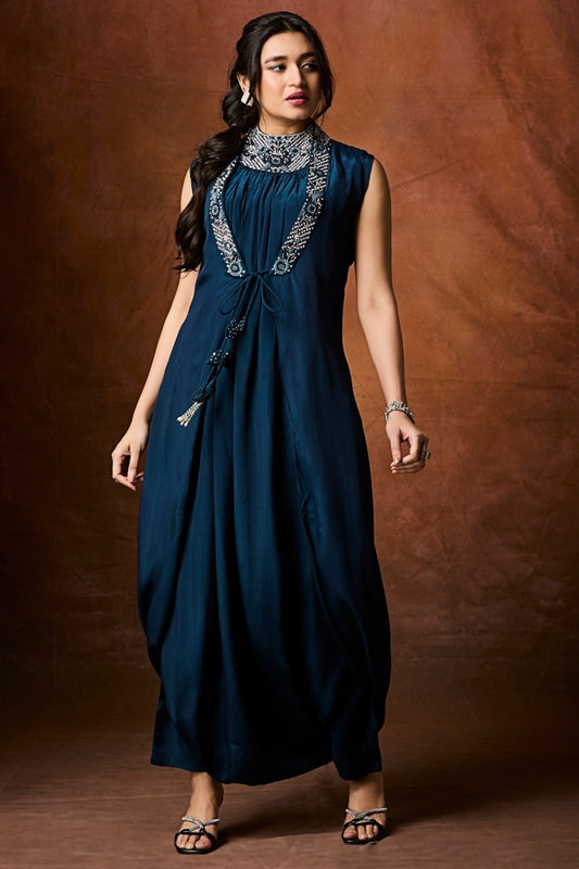 Blue Boolean work Satin  Indo Western 1032-10142