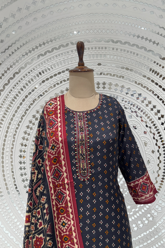 Black Printed  Muslin  Salwar Suits 1005-10155