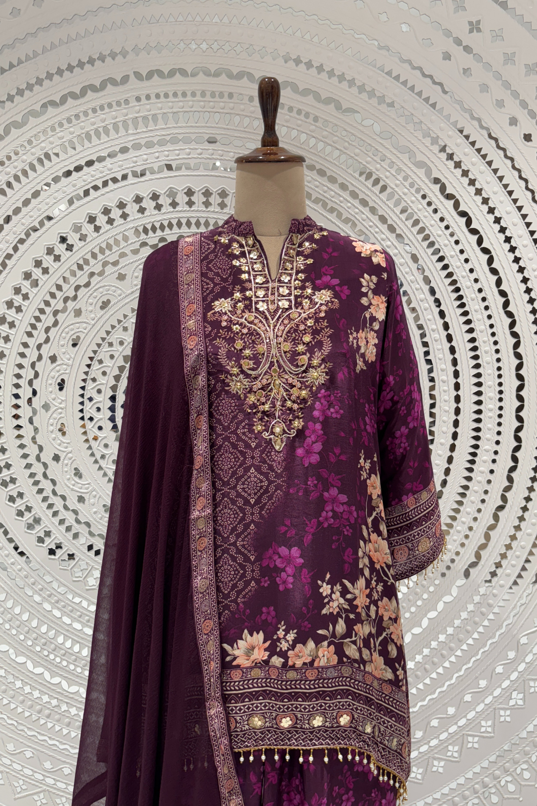 Wine Digital print Crape Salwar Suits 1017-10159