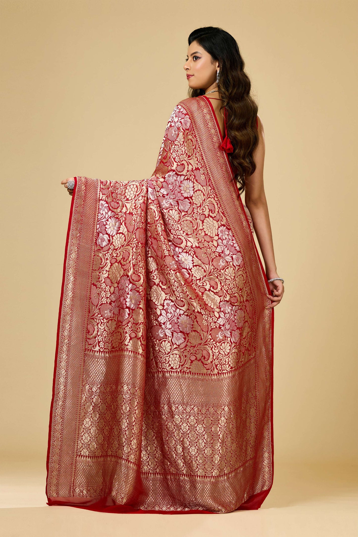 Red Golden Zari weave Khadi Georgette Sarees 1009-10024