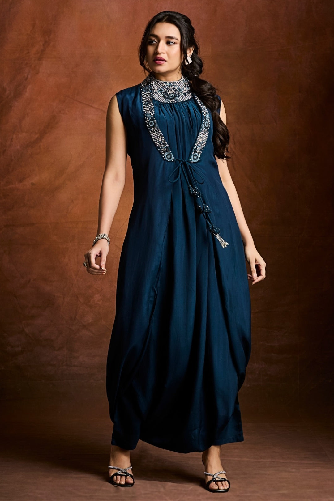 Blue Boolean work Satin Indo Western 1032-10142