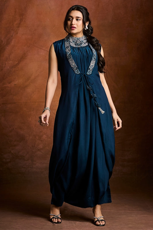 Blue Boolean work Satin  Indo Western 1032-10142