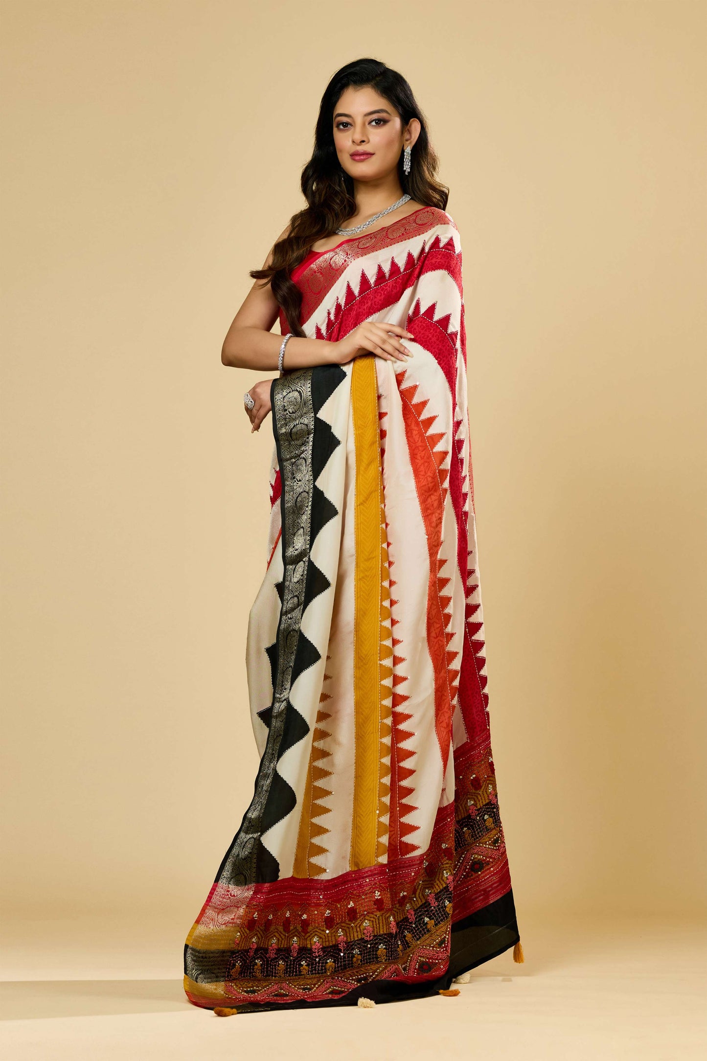 Printed Kantha work Dola Silk Sarees 1011-10039