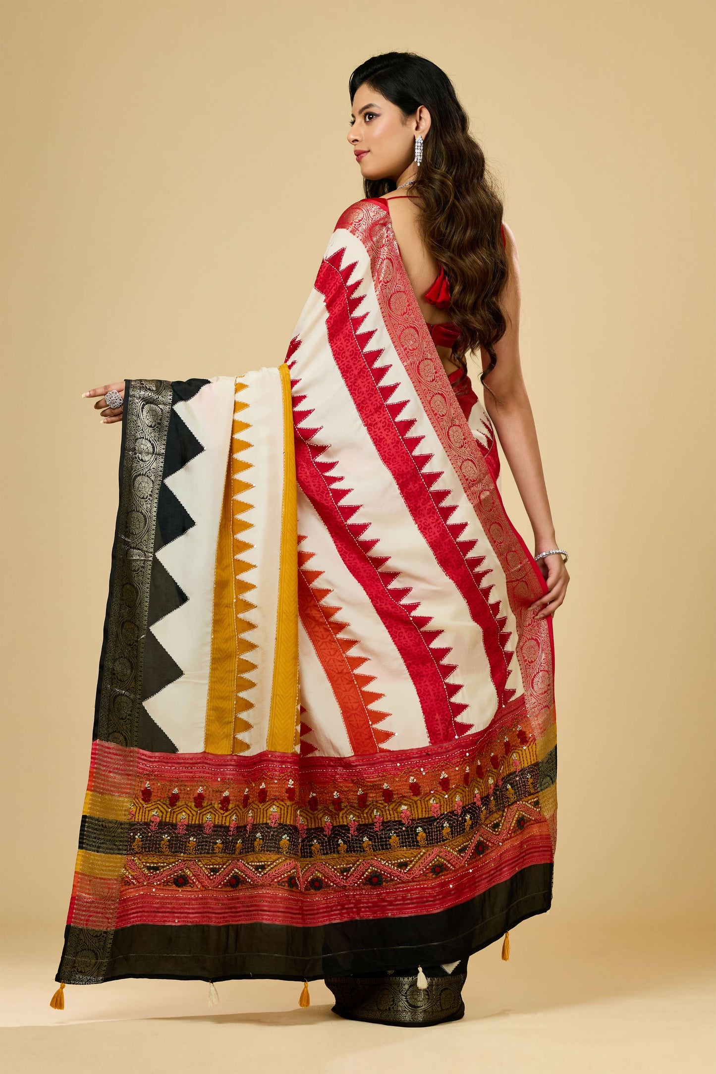 Printed Kantha work Dola Silk Sarees 1011-10039