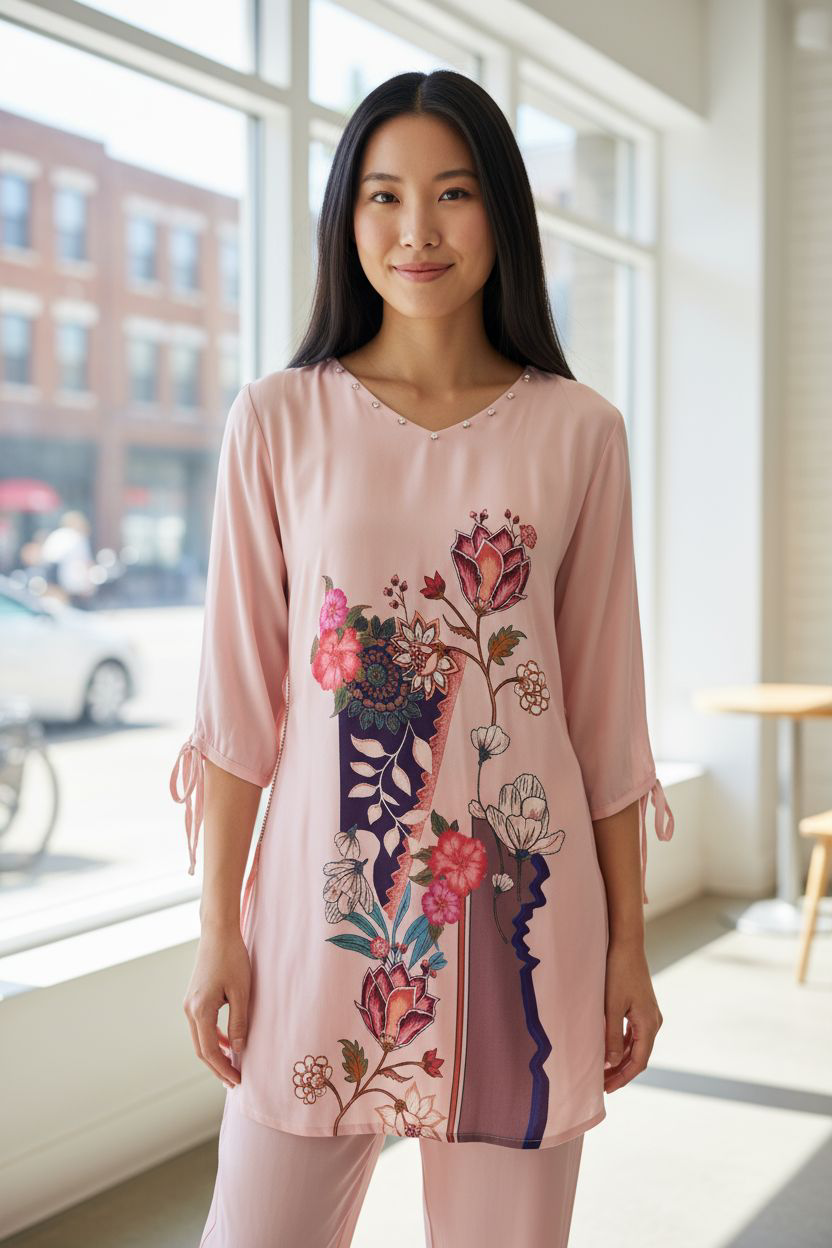 Pink  Printed Muslin Coord Set 1033-10149