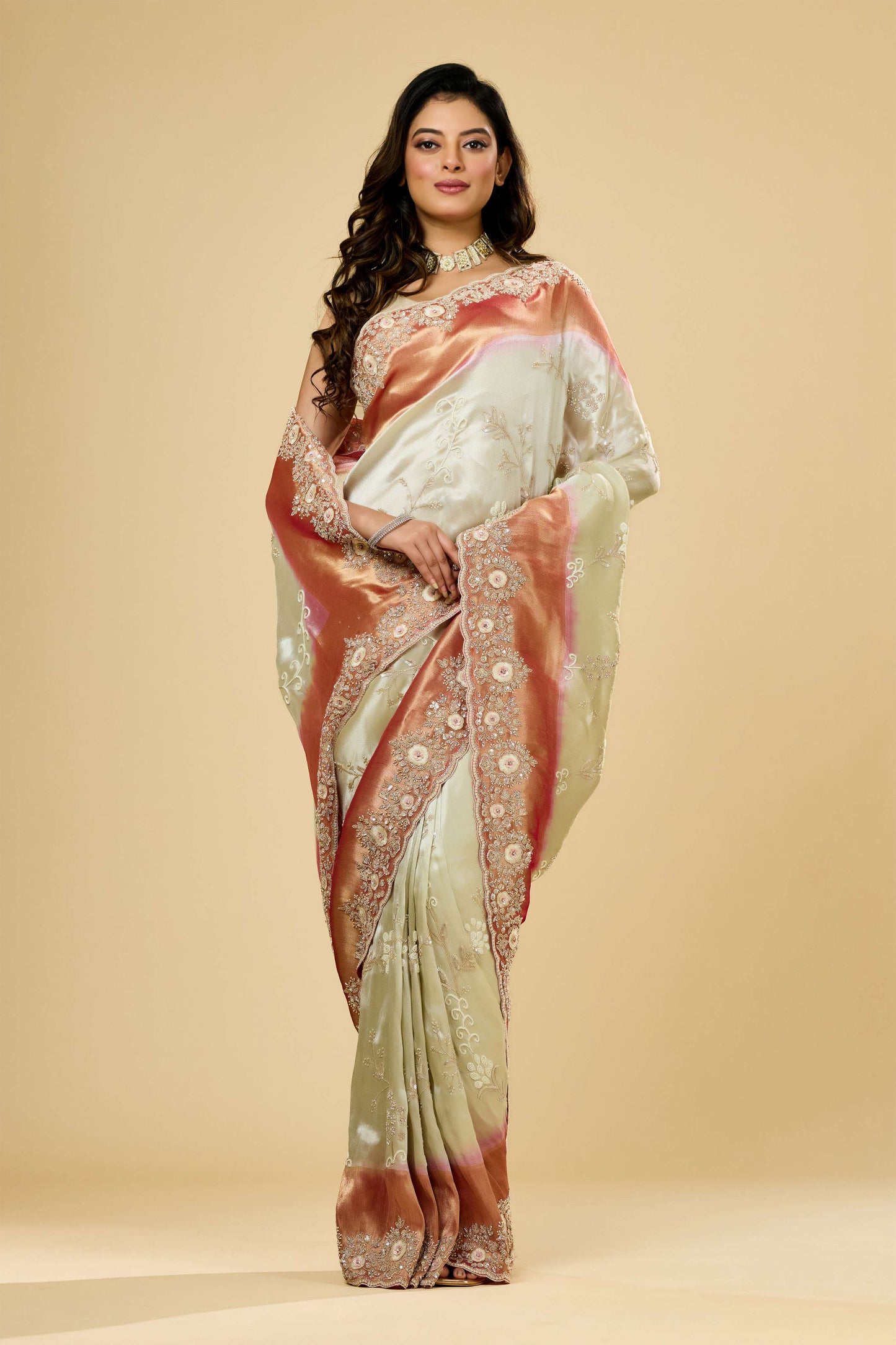 Multicolor Cut Dana Tissue Sarees 1007-10018