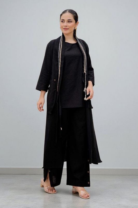 Black  Tassels Khadi Cotton  Indo Western 1017-10160