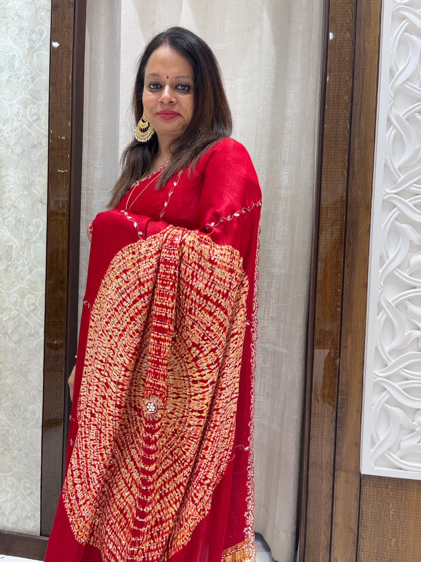 Red Modal Gajji Silk Saree