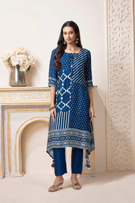 Blue Printed Dola Silk Salwar Suits 1027-10168