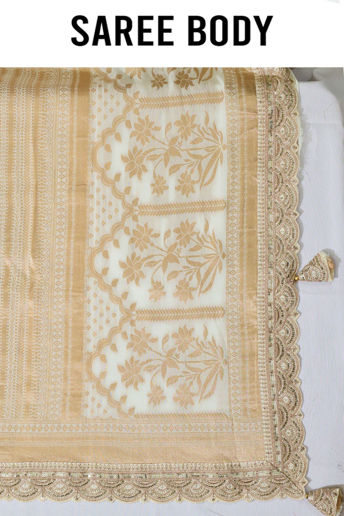 Cream Golden Zari weave Georgette Sarees 1011-10028
