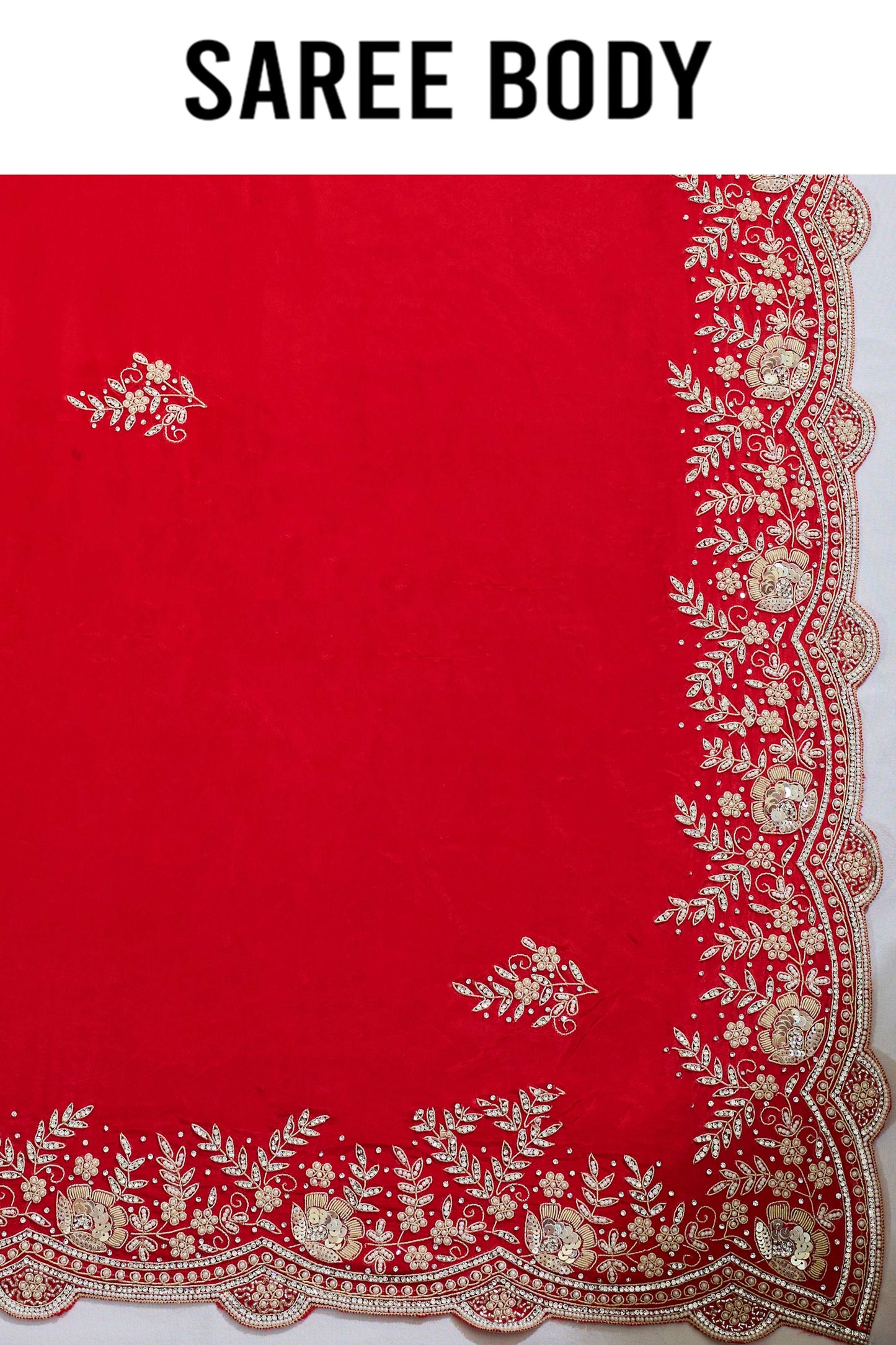 Red Pearlwork Semi crepe Sarees 1007-10005