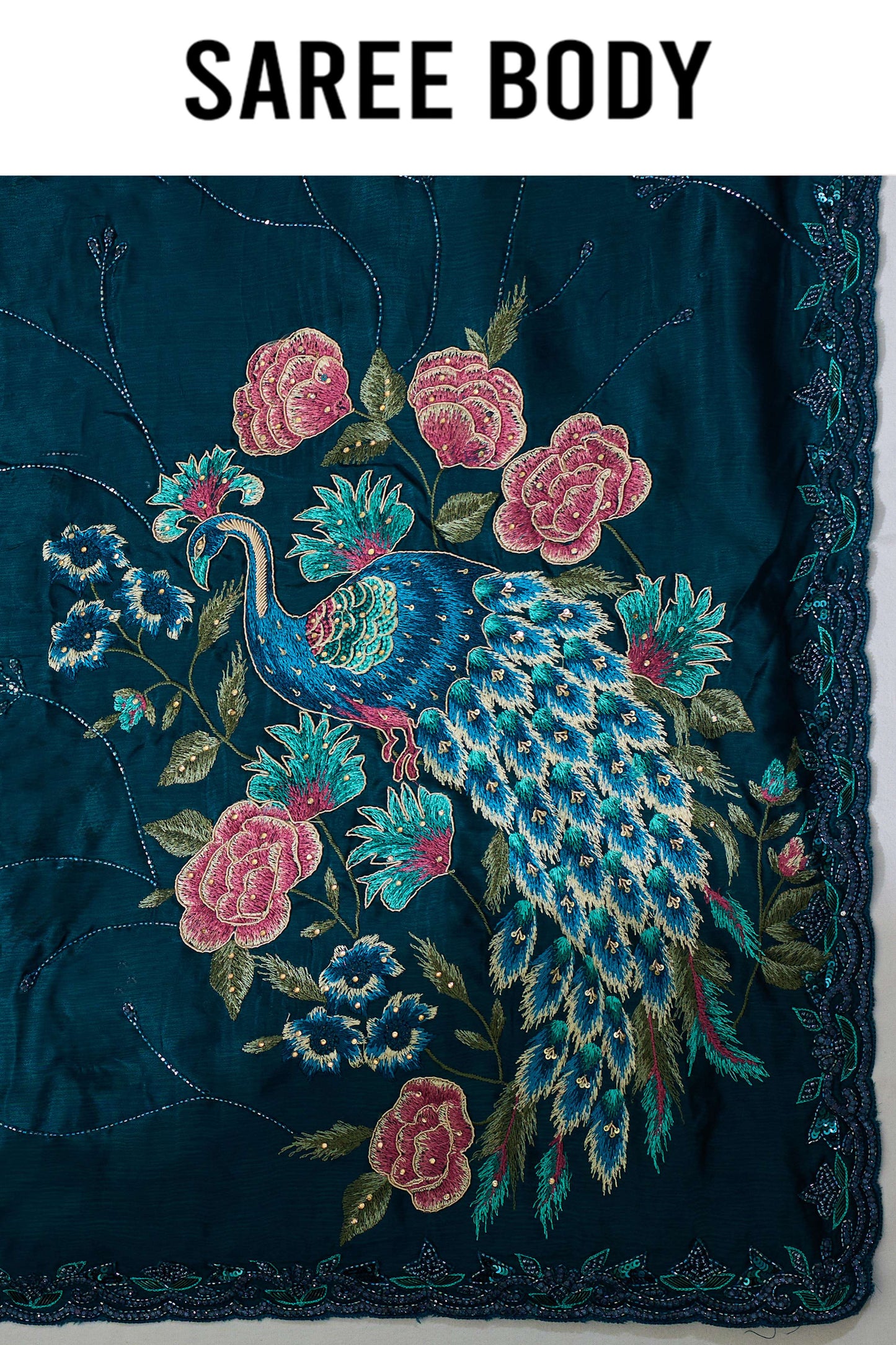 Indigo Embroidery Chinon Sarees 1007-10009