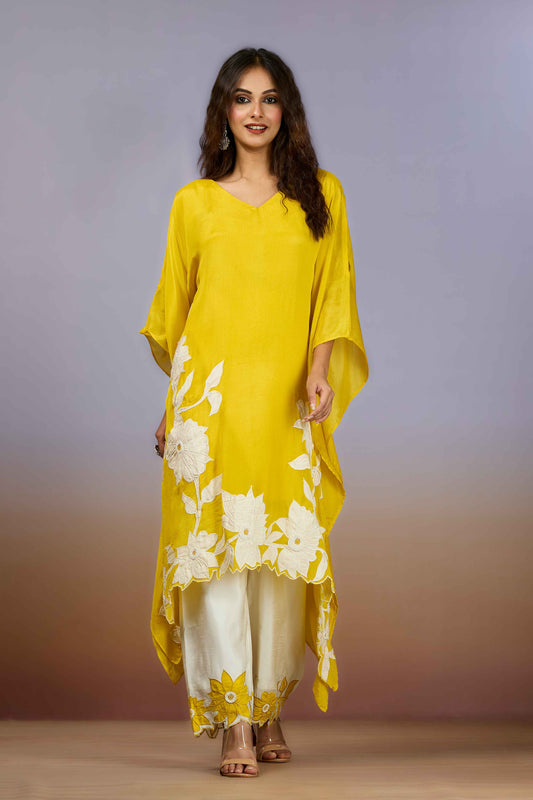 Yellow Pearlwork Chinon Salwar Suits 1014-10080