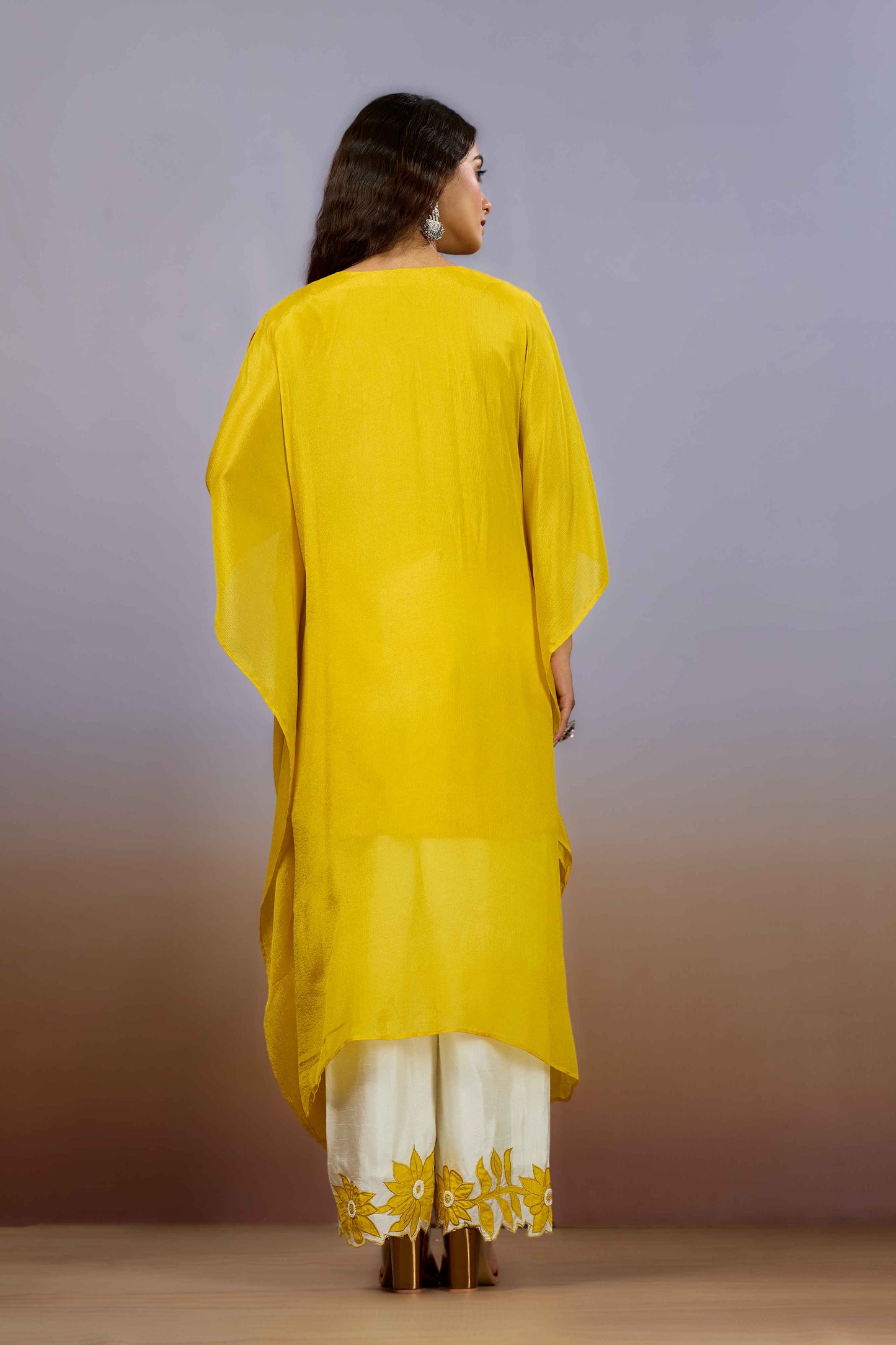 Yellow Pearlwork Chinon Salwar Suits 1014-10080