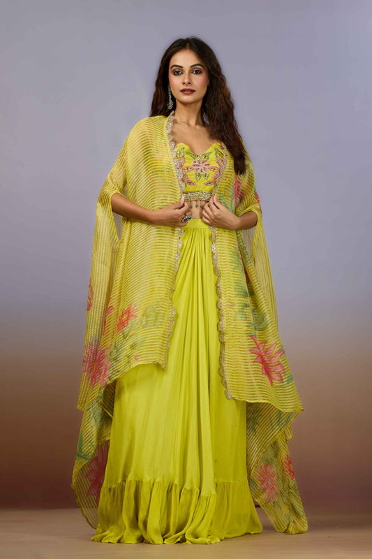 Yellow Sequins Chinon Indo Western 1017-10078