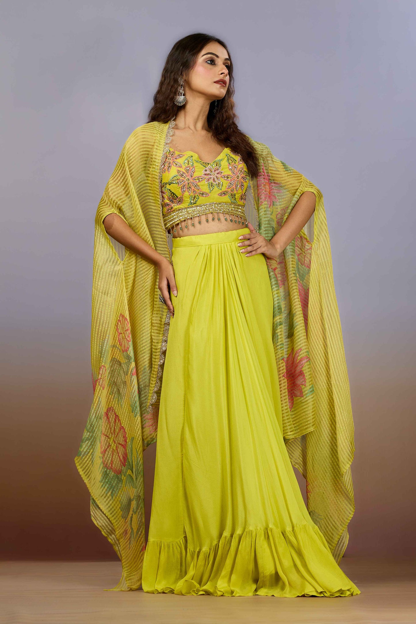 Yellow Sequins Chinon Indo Western 1017-10078