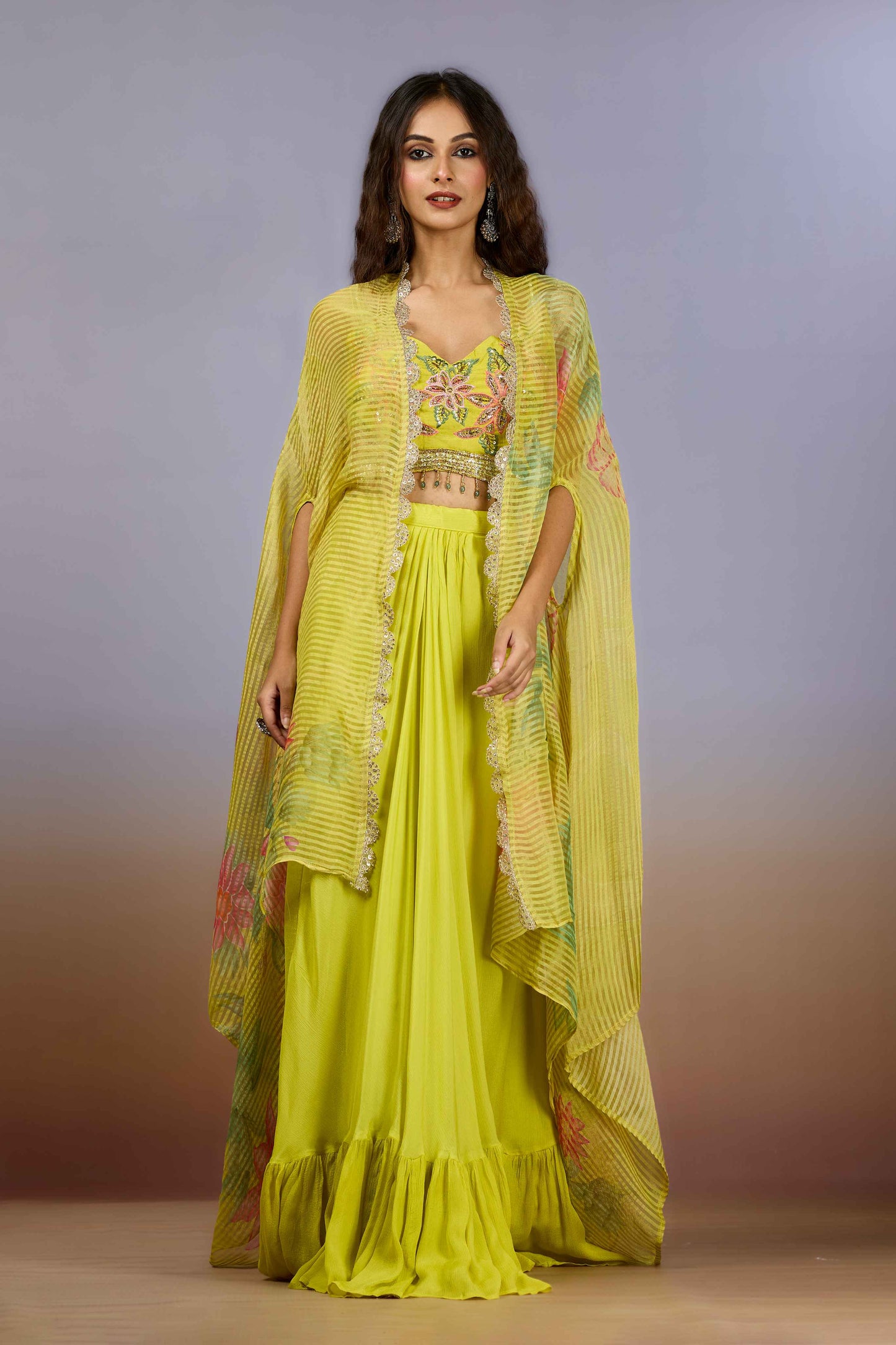 Yellow Sequins Chinon Indo Western 1017-10078