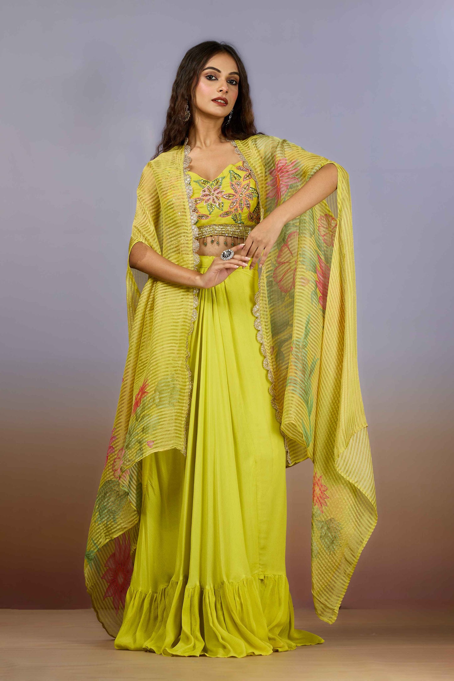 Yellow Sequins Chinon Indo Western 1017-10078