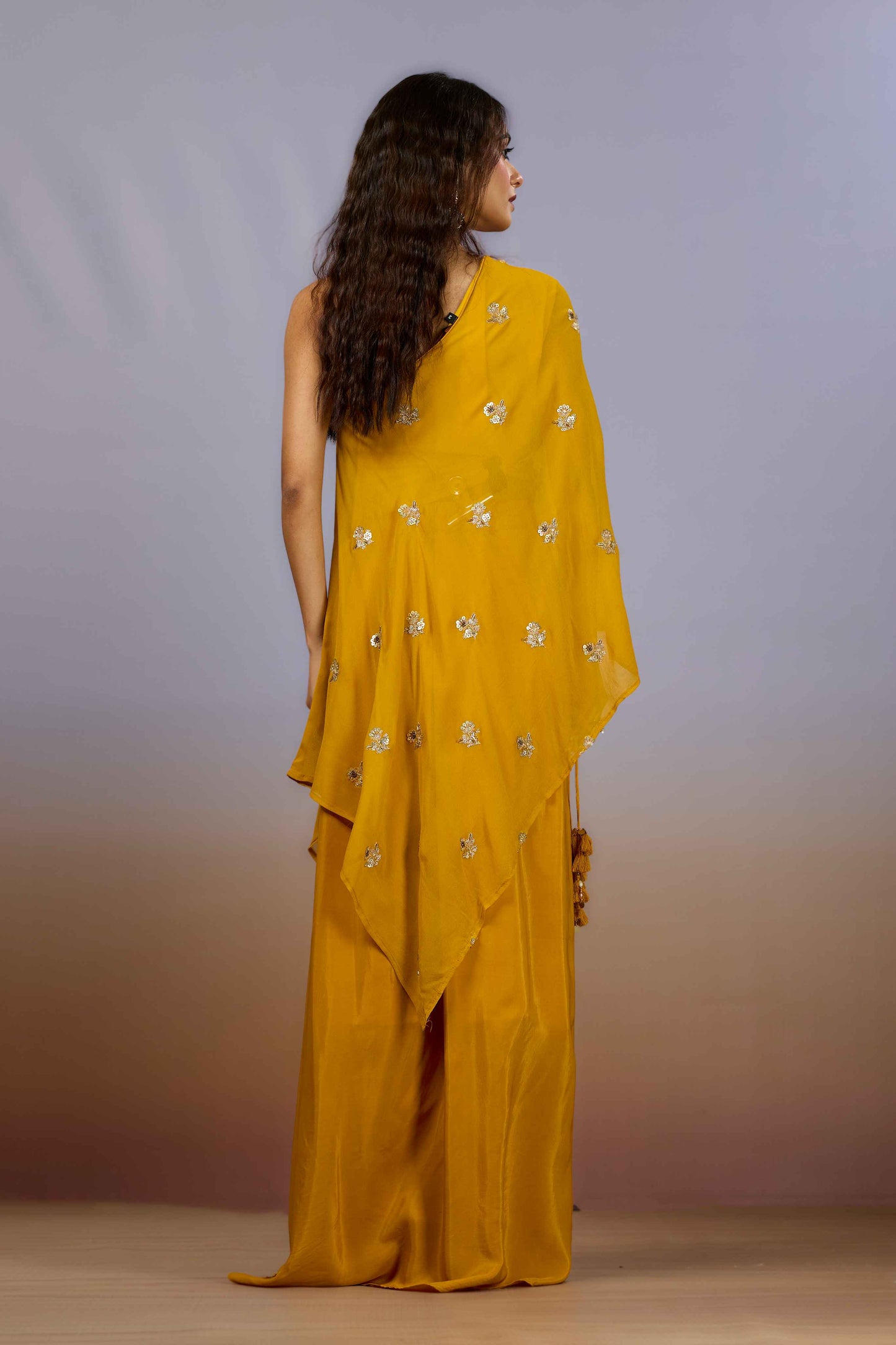 Yellow Sequins Georgette Indo Western 1021-10087
