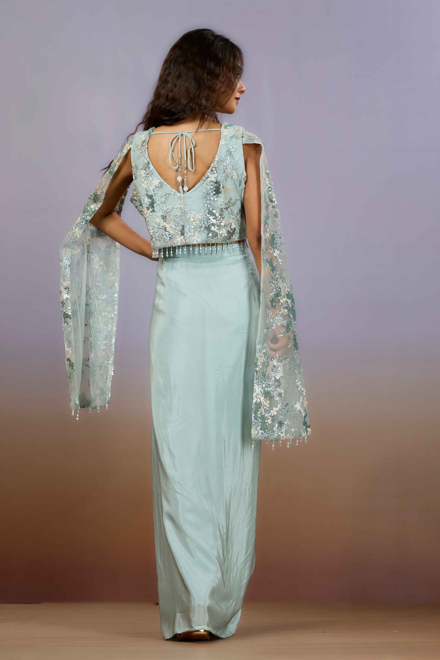 Skyblue Sequins Crepe Indo Western 1023-10092