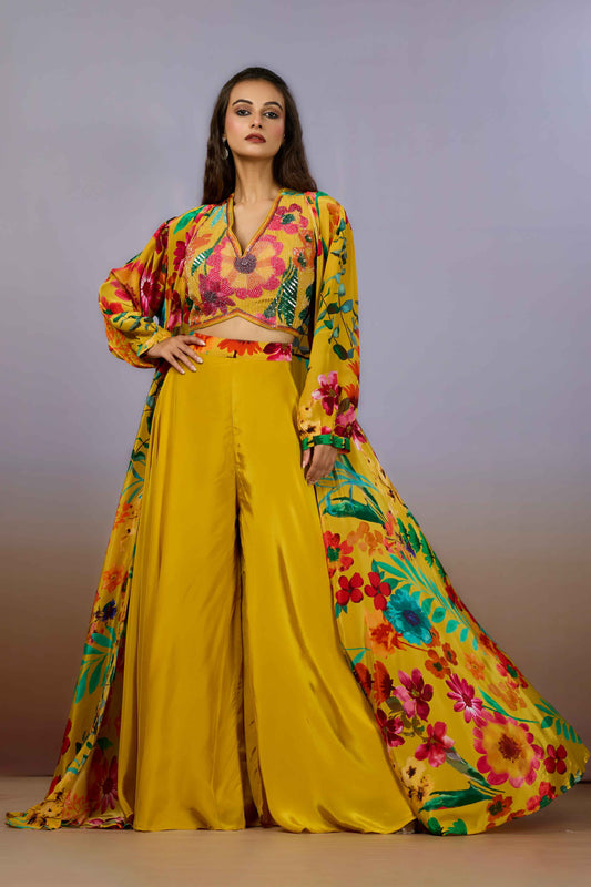 Yellow Cut Dana Crepe Indo Western 1023-10090