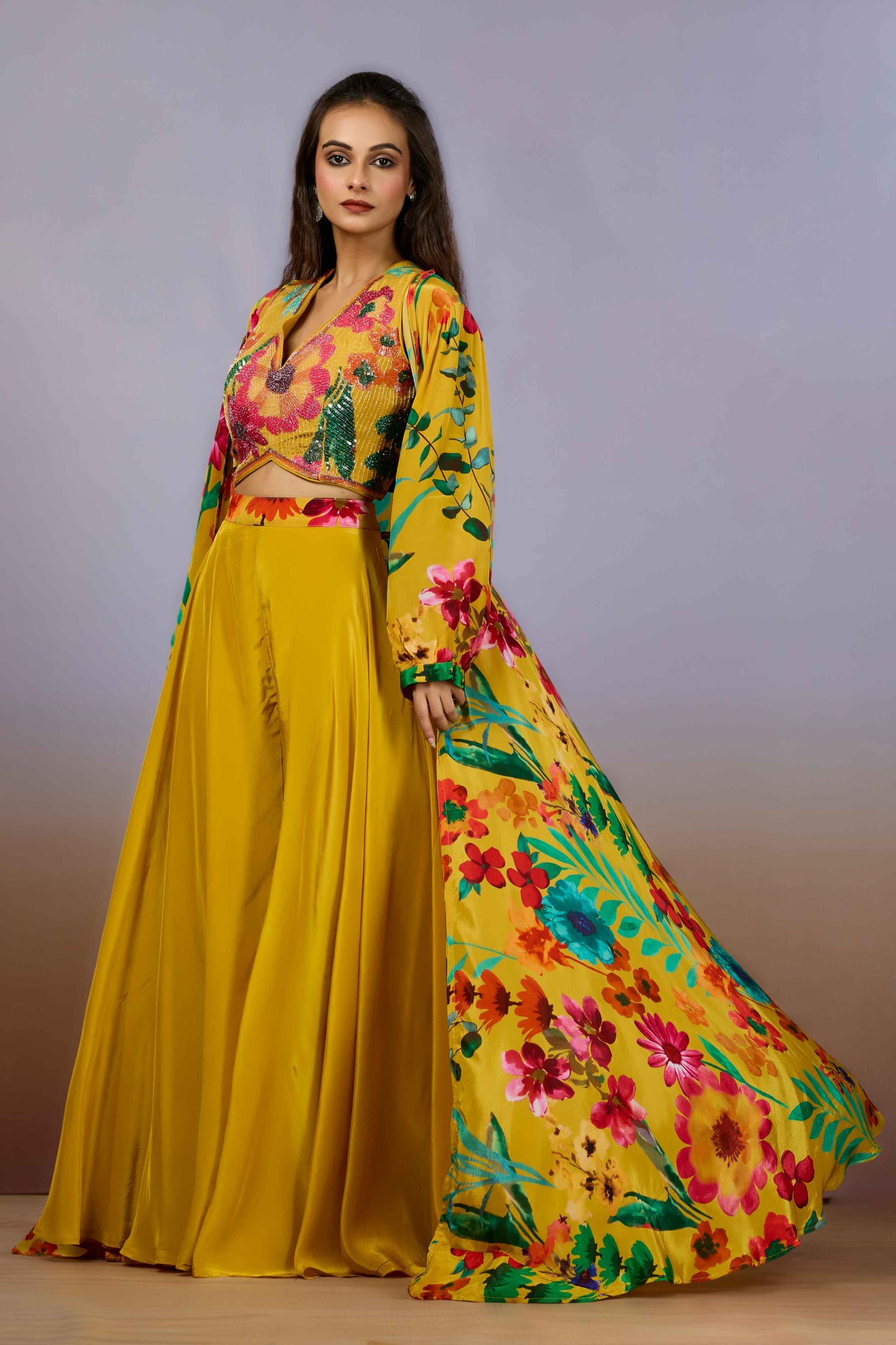 Yellow Cut Dana Crepe Indo Western 1023-10090