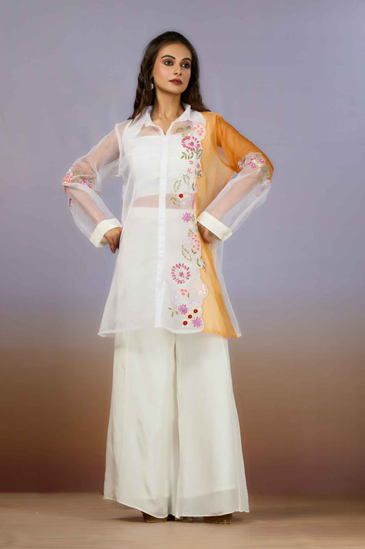 White Yellow Sequins HO silk Indo Western 1014-10088