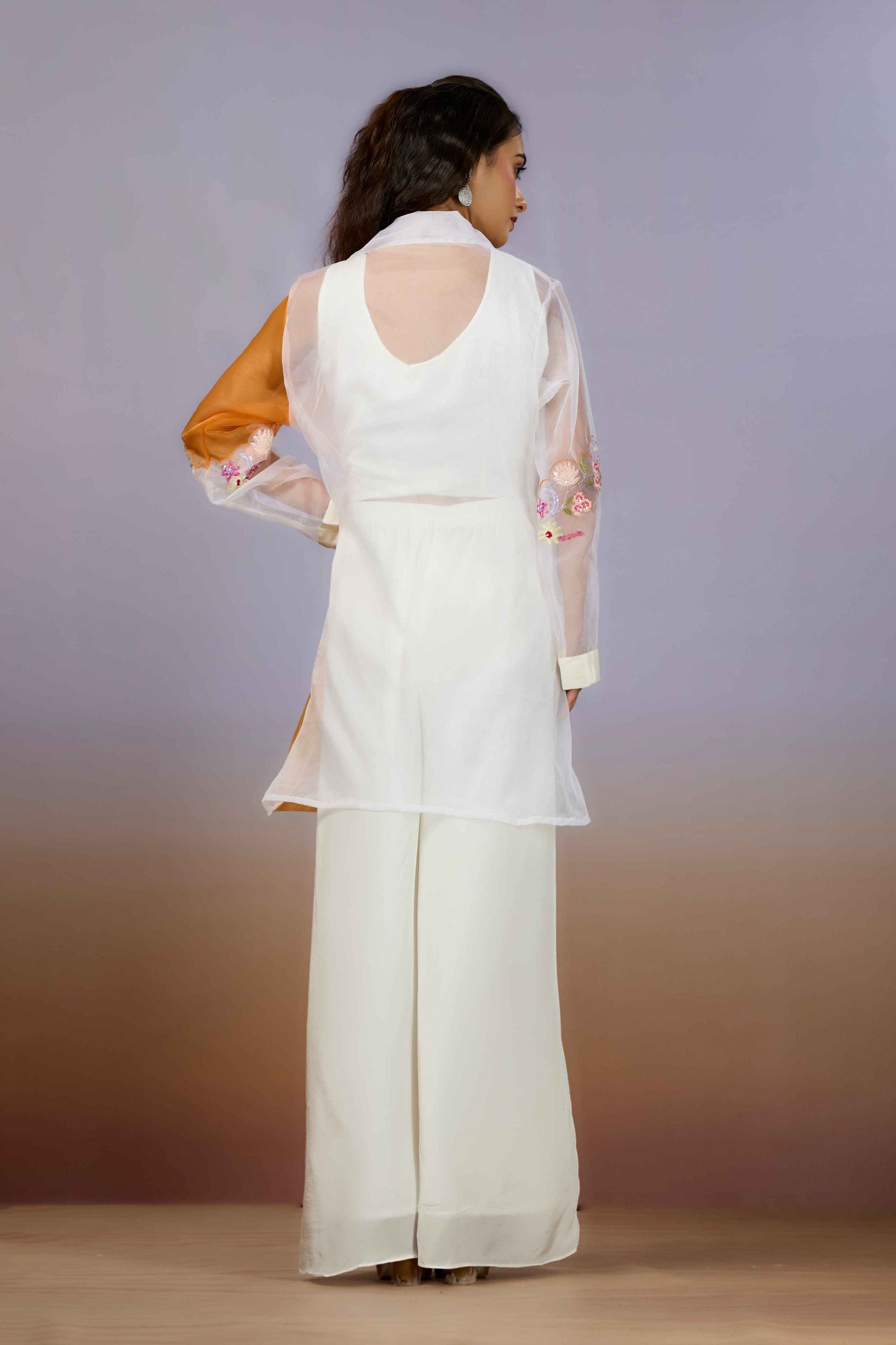 White Yellow Sequins HO silk Indo Western 1014-10088