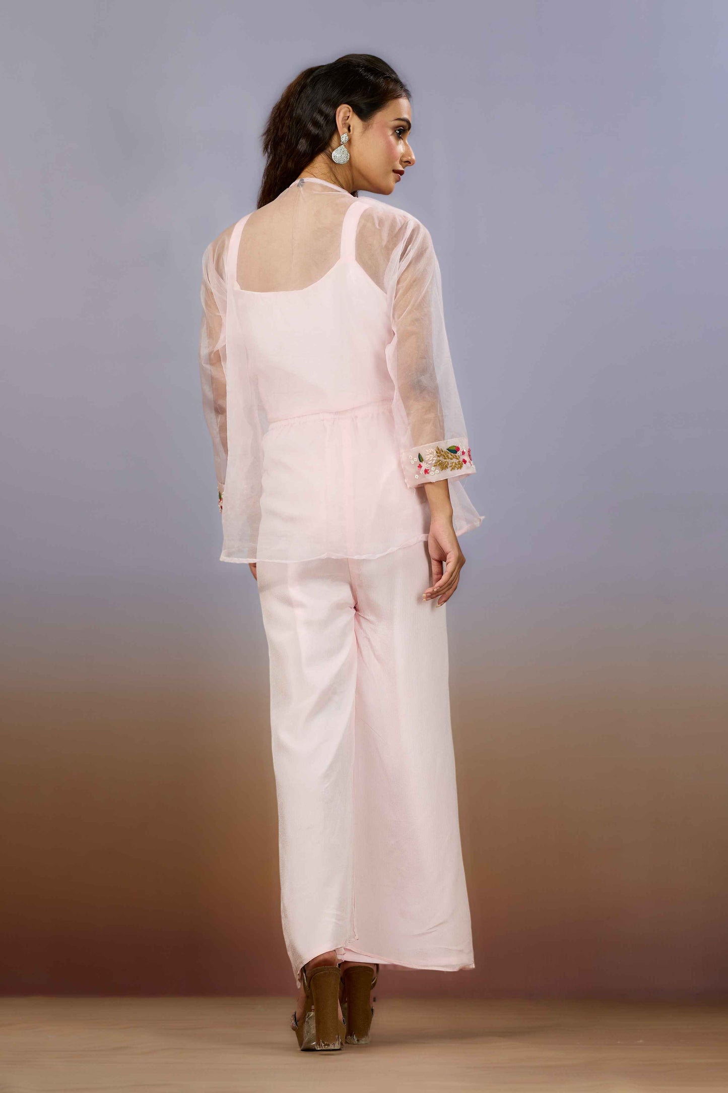 Pink Embroidery Organza Indo Western 1014-10085