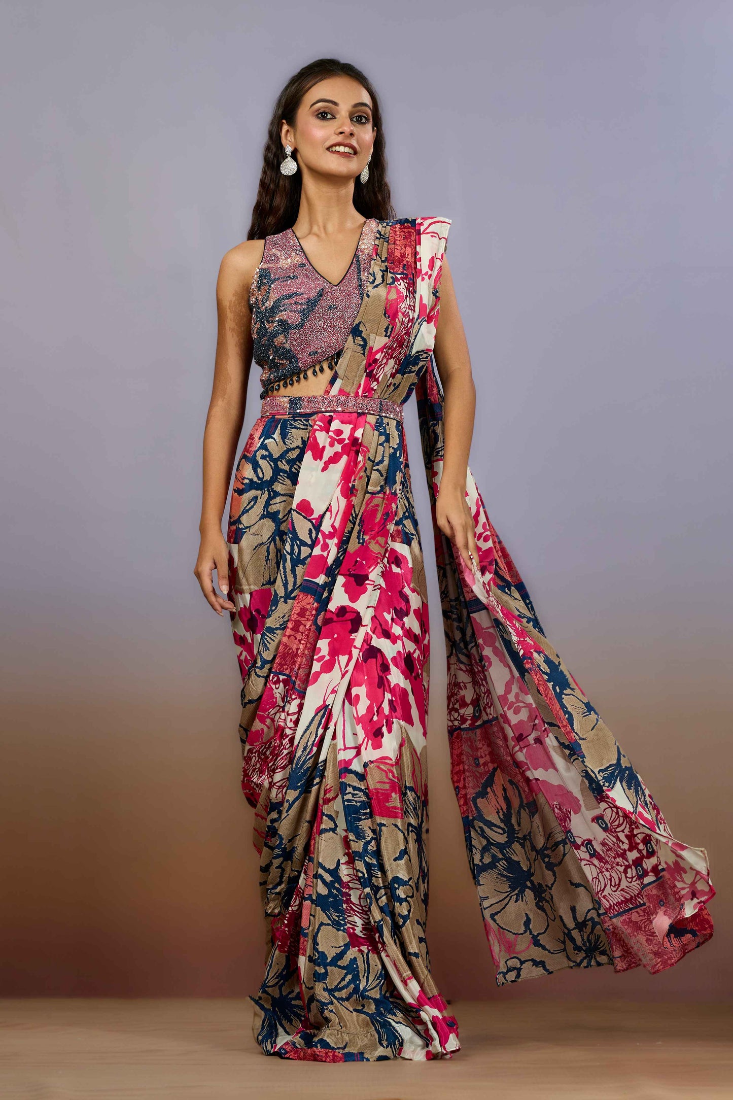 Blue Sequins Crepe Indo Western 1022-10089