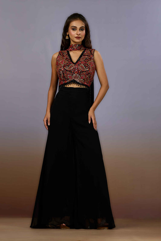 Black Embroidery Georgette Indo Western 1023-10111