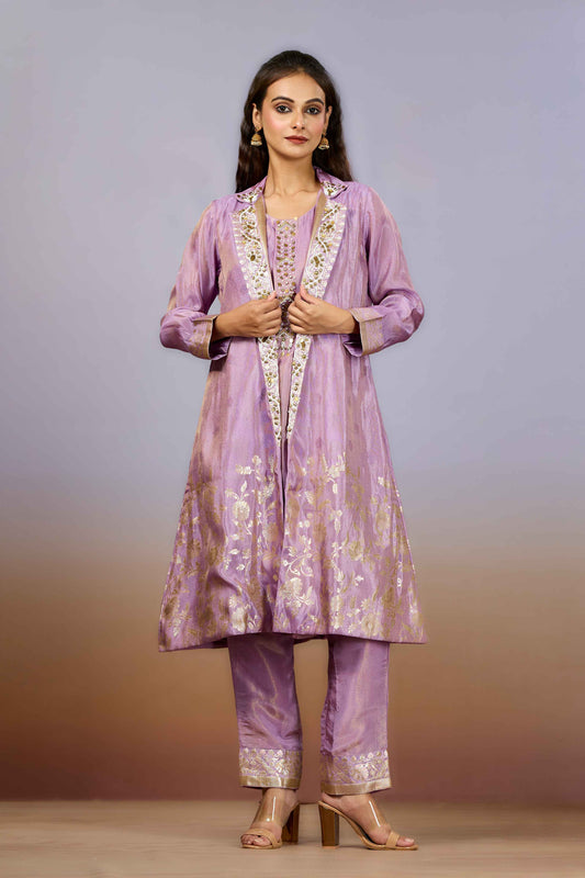 Lilac Pearlwork Tissue Indo Western 1026-10105