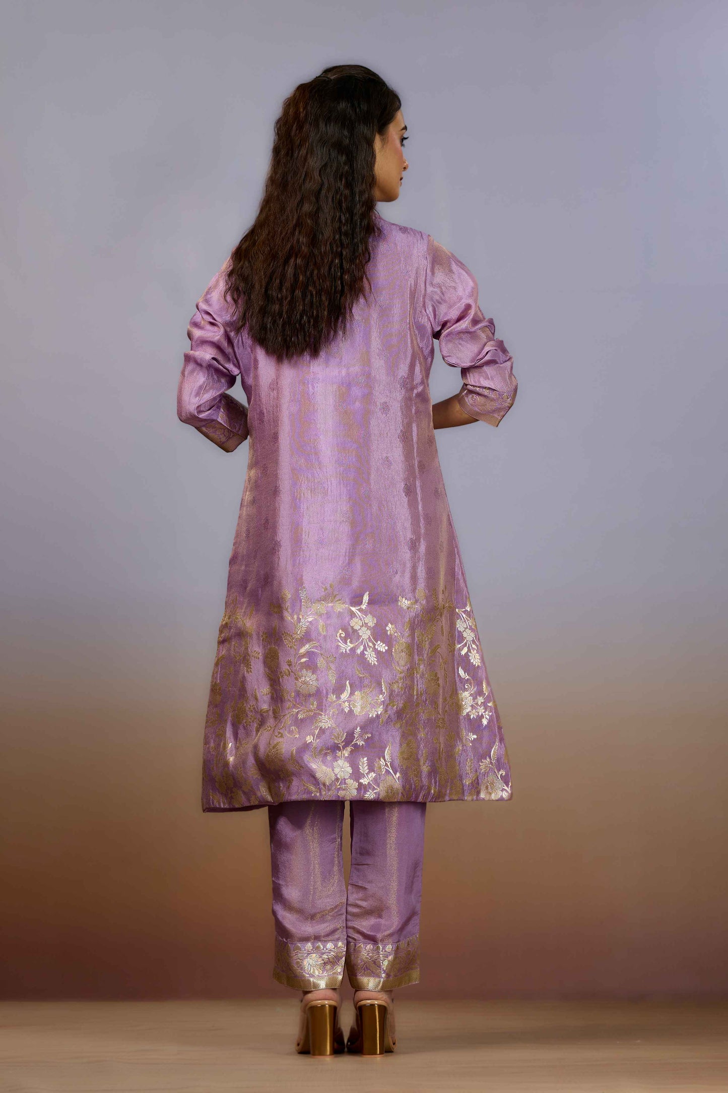 Lilac Pearlwork Tissue Indo Western 1026-10105