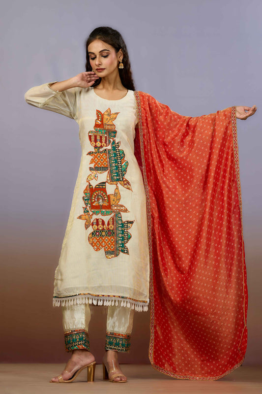 Cream Zariwork Tissue Salwar Suits 1019-10113