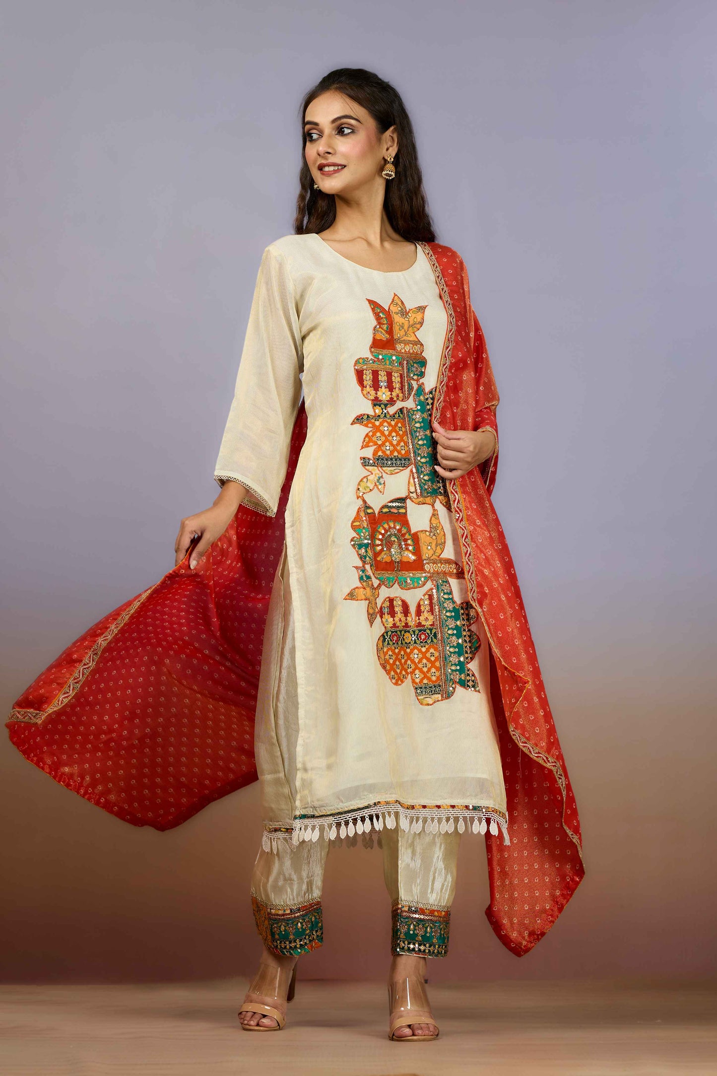 Cream Zariwork Tissue Salwar Suits 1019-10113