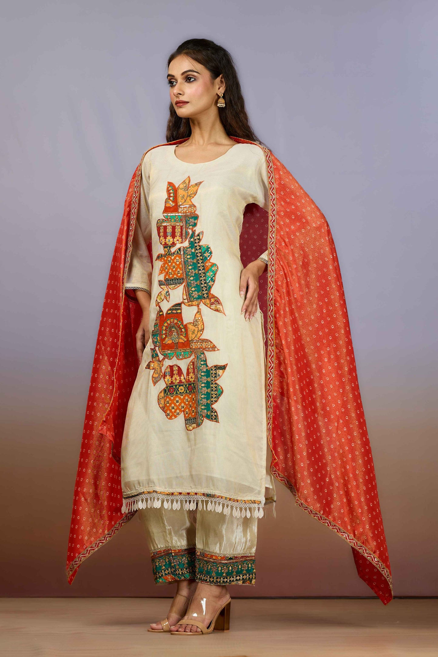 Cream Zariwork Tissue Salwar Suits 1019-10113