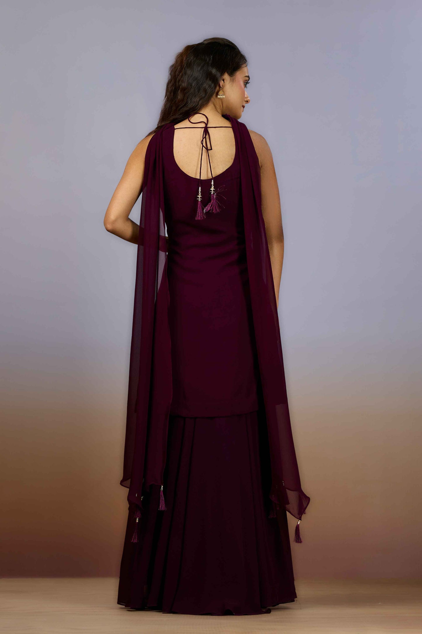 Wine Embroidery Georgette Indo Western 1006-10107