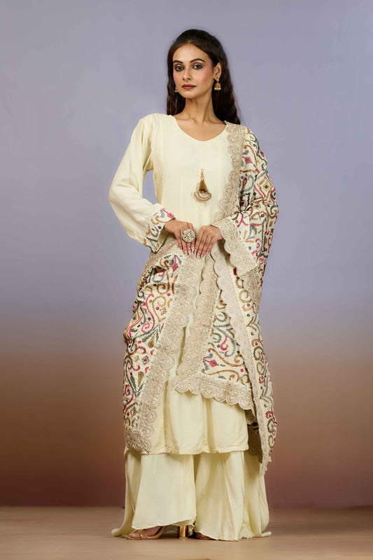 Cream Embroidery Muslin Salwar Suits 1019-10108