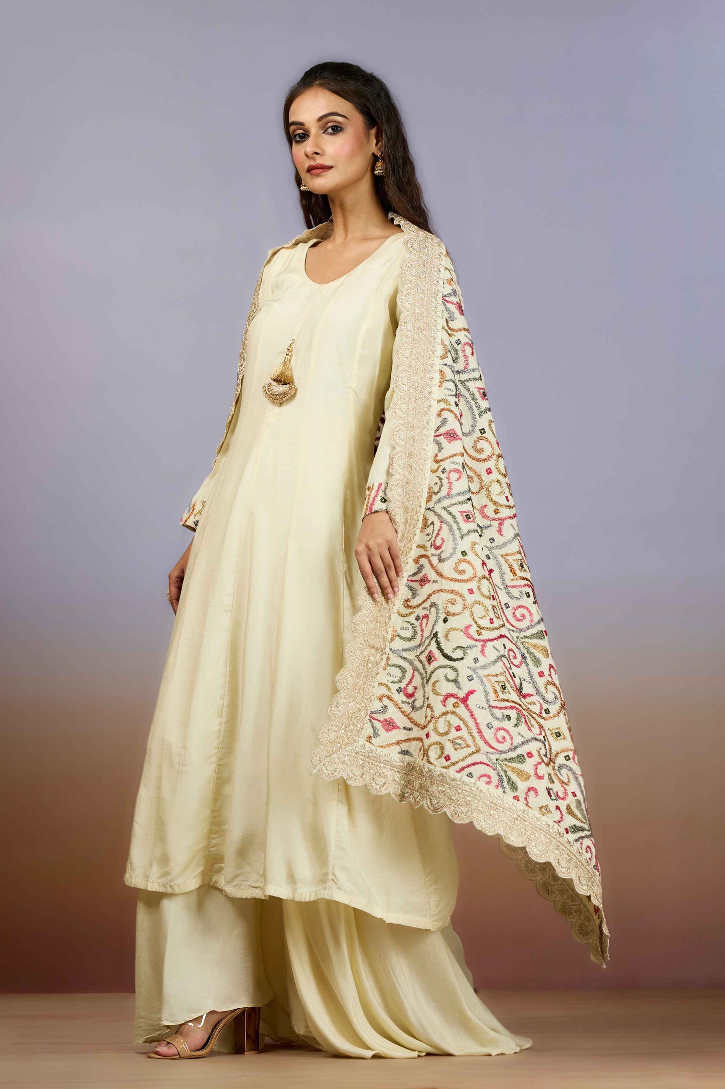 Cream Embroidery Muslin Salwar Suits 1019-10108