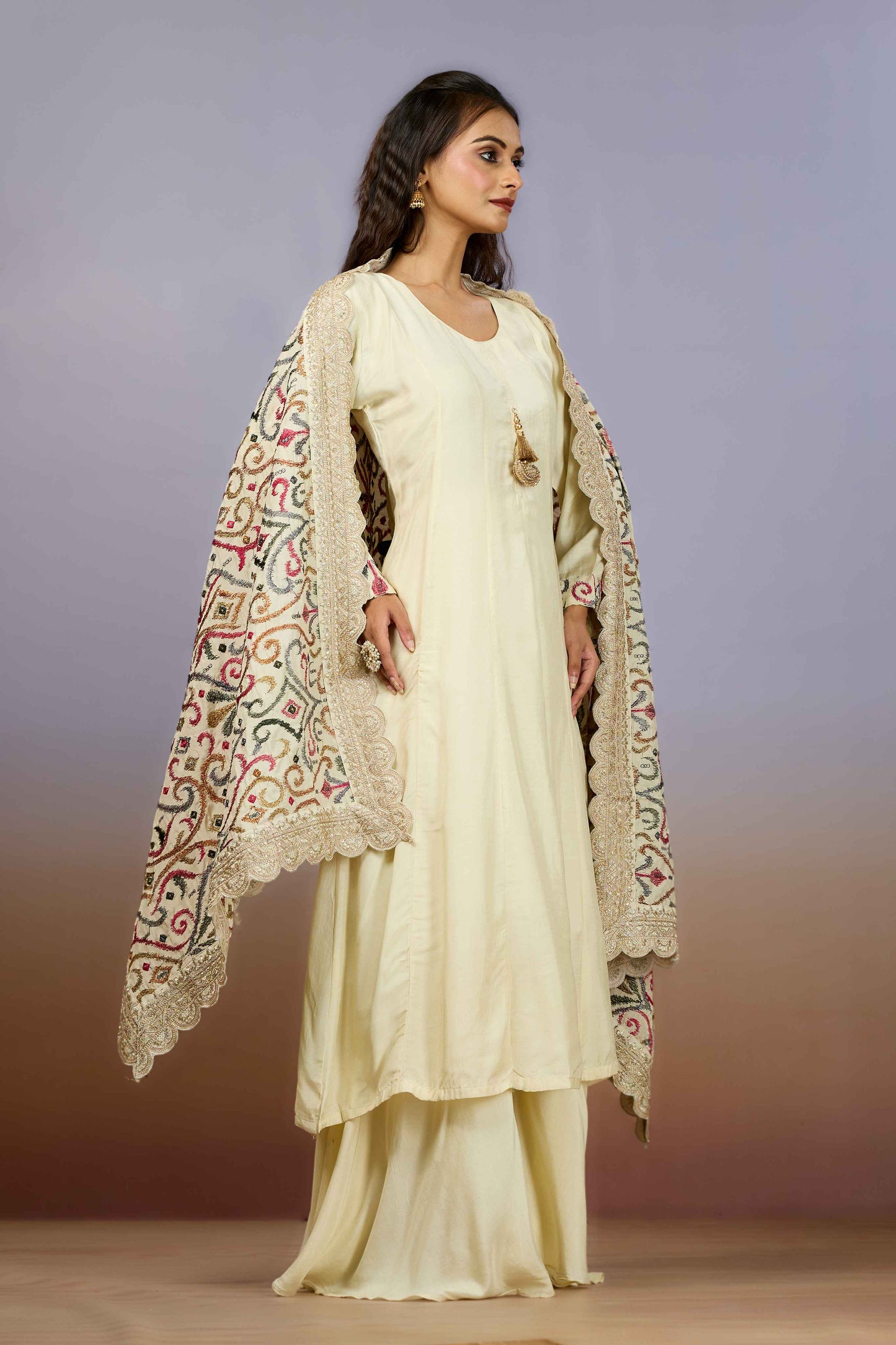 Cream Embroidery Muslin Salwar Suits 1019-10108
