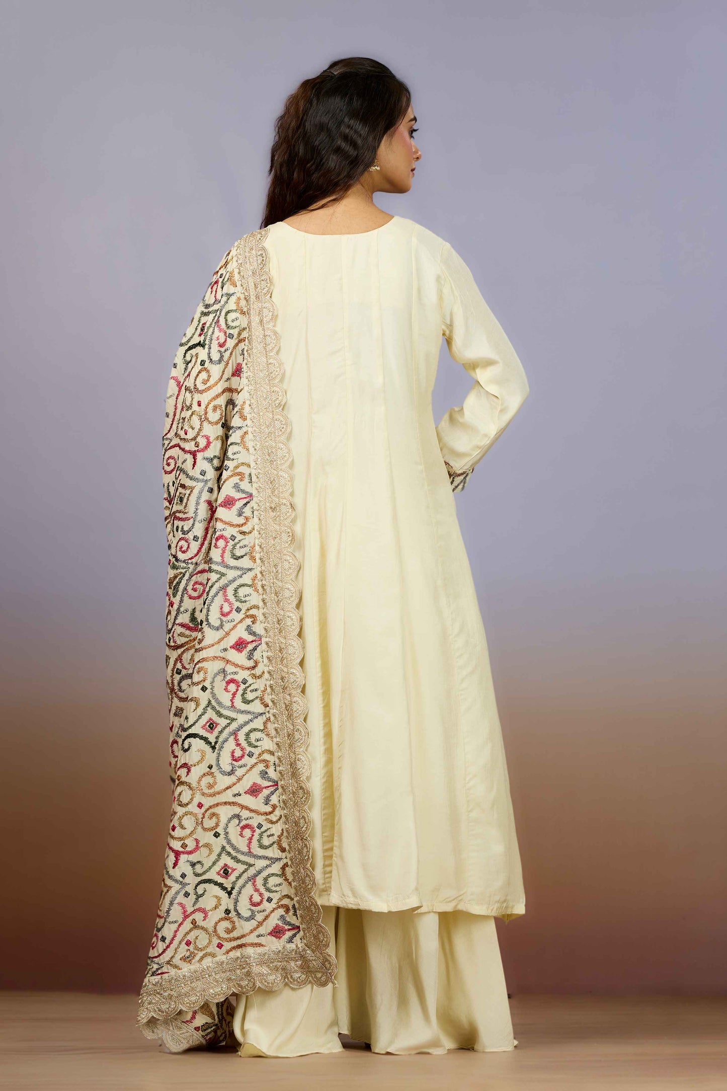 Cream Embroidery Muslin Salwar Suits 1019-10108