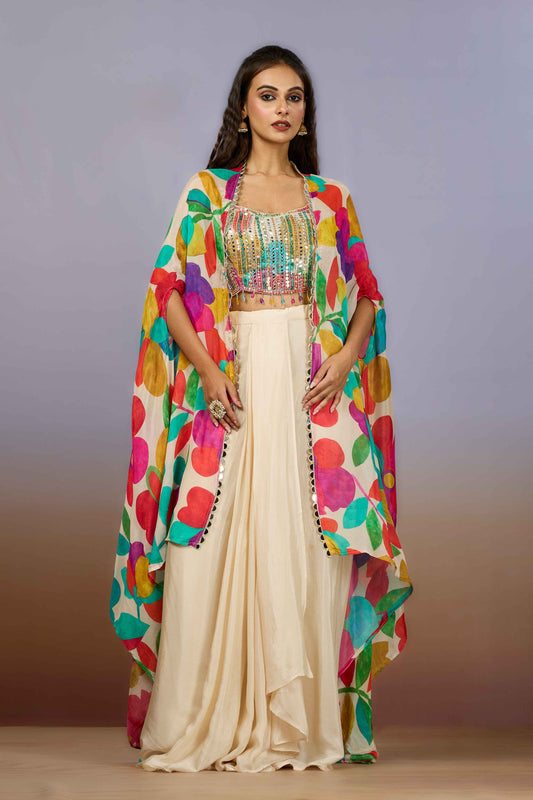 Cream Pearlwork Chinon Indo Western 1017-10096