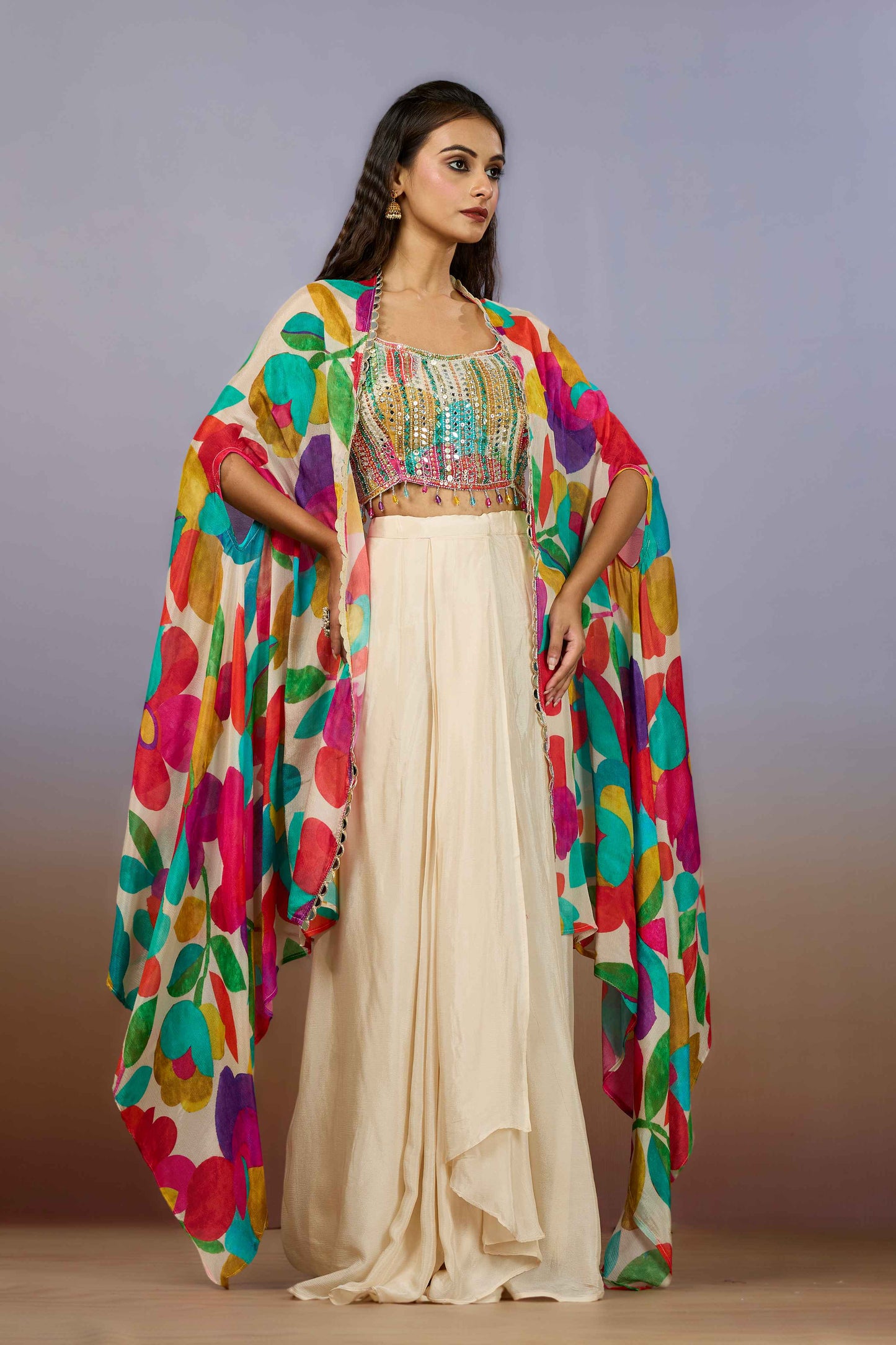 Cream Pearlwork Chinon Indo Western 1017-10096