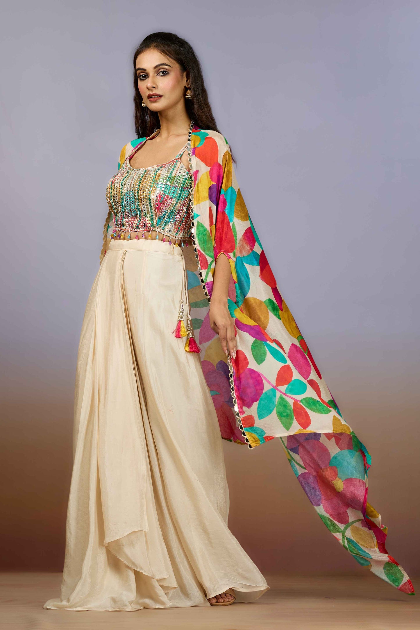 Cream Pearlwork Chinon Indo Western 1017-10096
