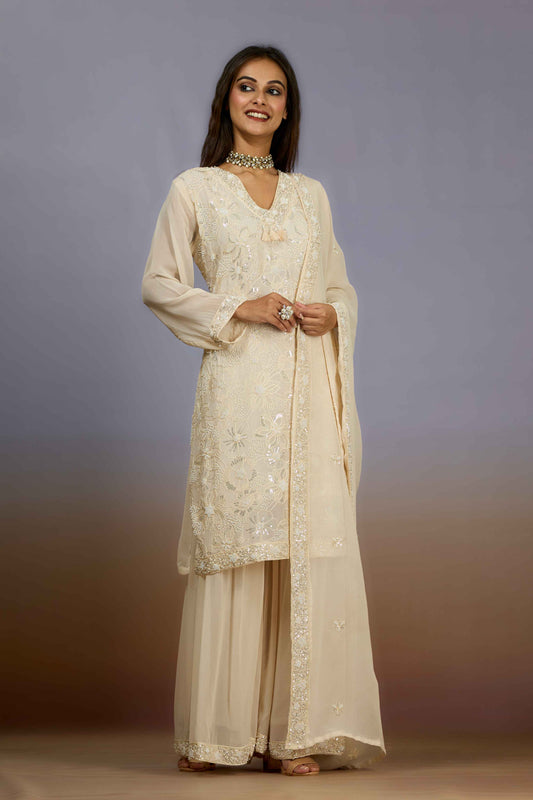 Cream Cut Dana Georgette Indo Western 1026-10116