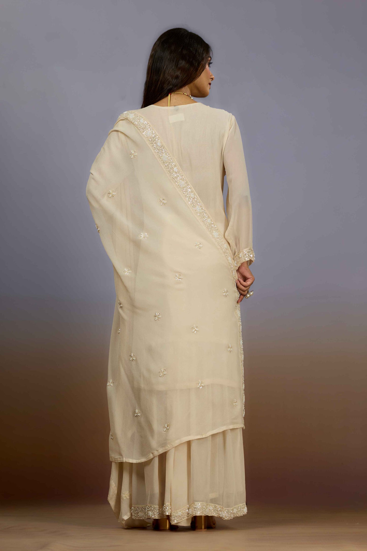 Cream Cut Dana Georgette Indo Western 1026-10116