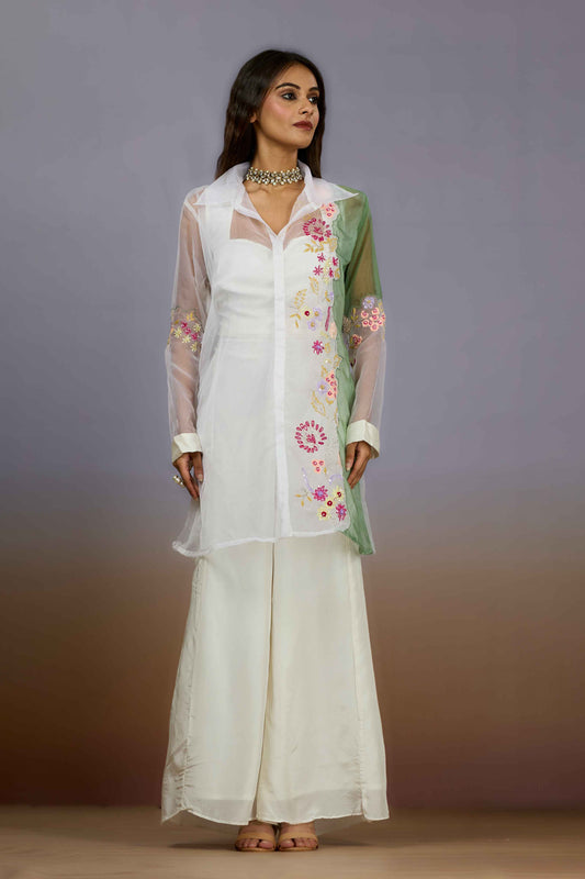 White Green Sequins HO silk Indo Western 1014-10088